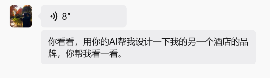 合作后老板提出新的酒店品牌需求聊天截图，头像已遮挡